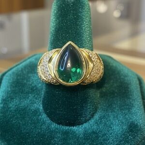 Pear Cut Lab Created Emerald Adjustable Statement Ring - 18K Yellow Gold Plated